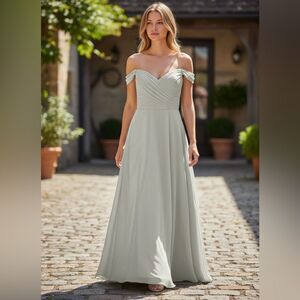 SORELLA VITA Sage Green Bridesmaid Dress Off Shoulder Chiffon Gown Size 8